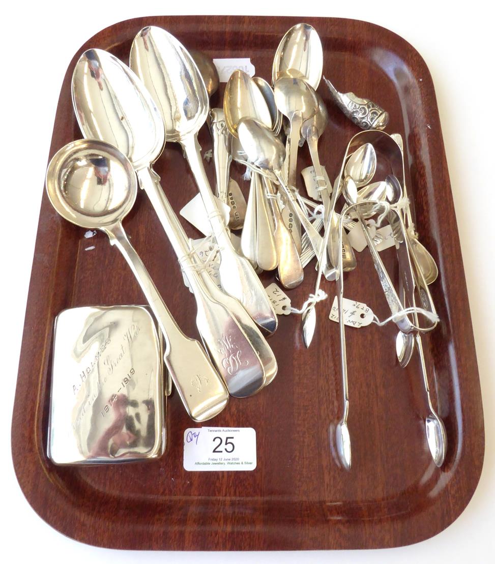 A Collection of Assorted Silver Flatware, Various Maker's and Dates, including: a pair of Fiddle
