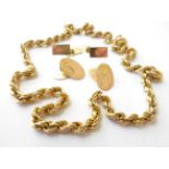 A 9 Carat Gold Ropetwist Necklace, length 51cm; A Pair of 9 Carat Gold Cufflinks; and A Pair of