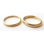 Two 22 Carat Gold Band Rings, finger sizes M and M. Gross weight 6.0 grams.