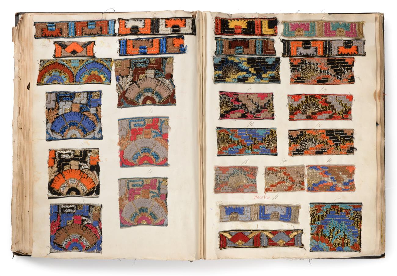 French Fabric Sample Book, circa 1920's Including woven and embroidered trims inspired by the - Image 2 of 3