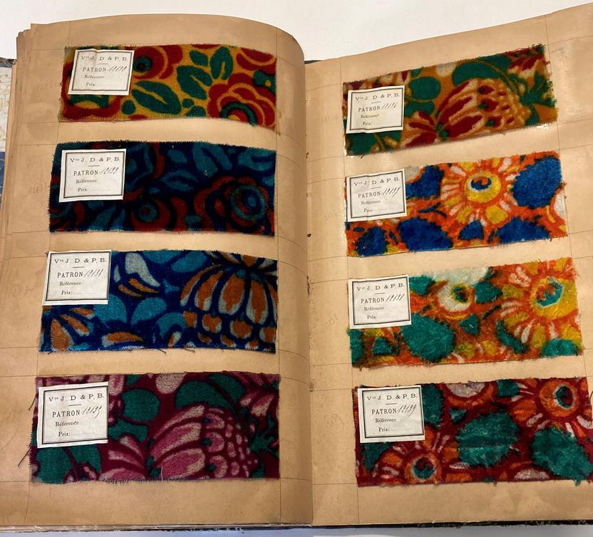 French Fabric Sample Book, circa 1930's Enclosing printed and cut velvets and jacquards in vibrant - Image 70 of 71