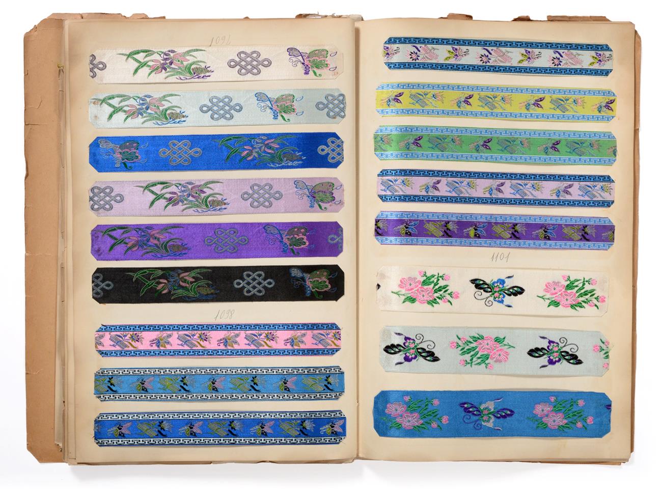 French Silk Ribbon Samples, early 20th century Enclosing decorative woven ribbons mainly in a - Image 3 of 4