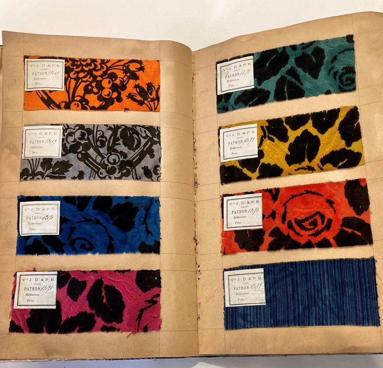 French Fabric Sample Book, circa 1930's Enclosing printed and cut velvets and jacquards in vibrant - Image 60 of 71