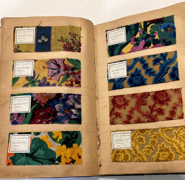 French Fabric Sample Book, circa 1930's Enclosing printed and cut velvets and jacquards in vibrant - Image 65 of 71