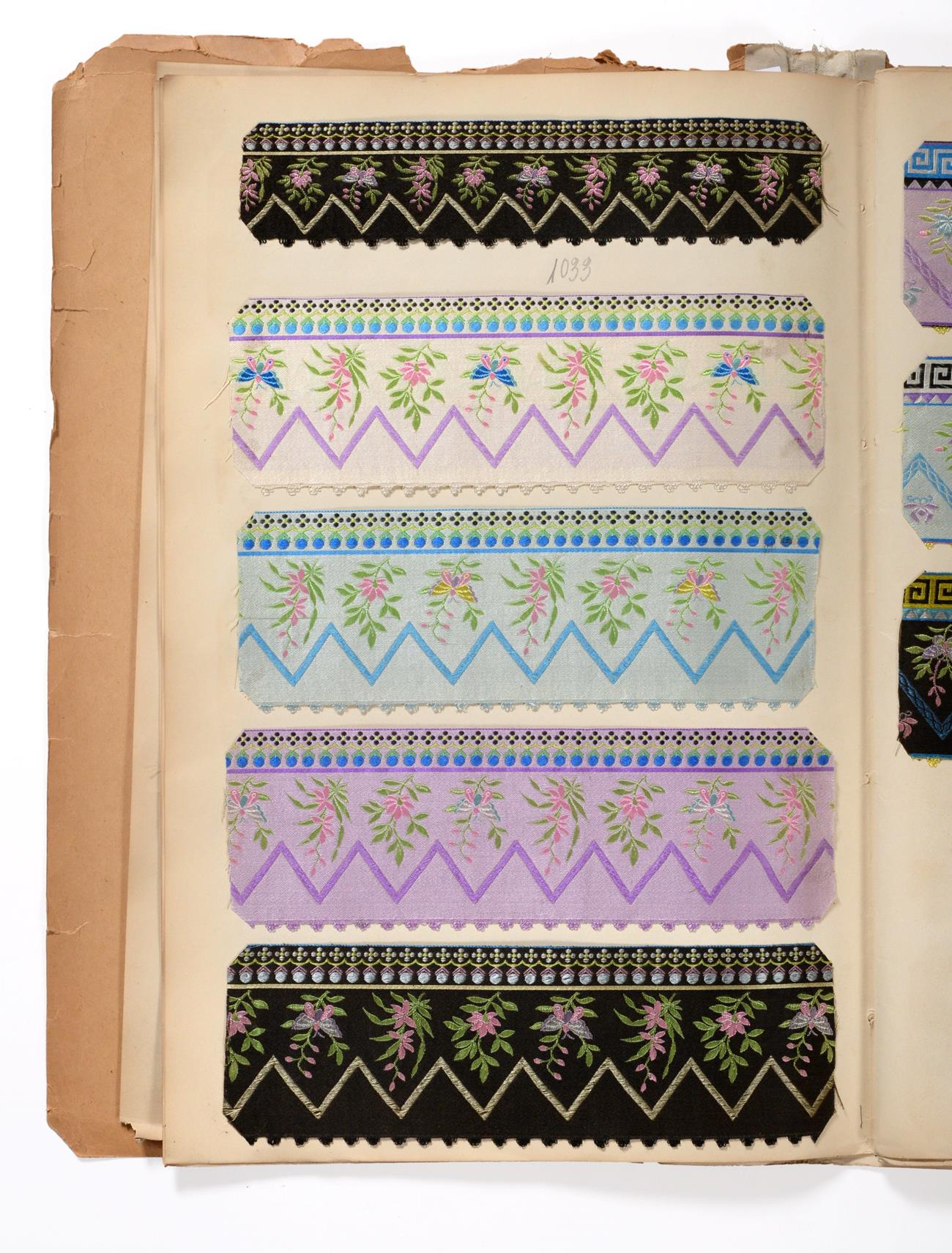 French Silk Ribbon Samples, early 20th century Enclosing decorative woven ribbons mainly in a - Image 2 of 4