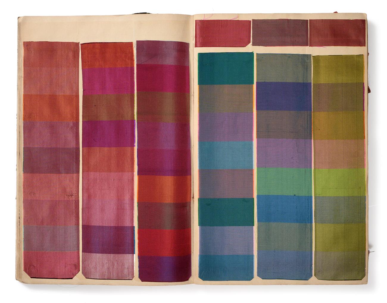 French Fabric Sample Book, early 20th century Including coloured silks for ties in stripes, textured - Image 2 of 3