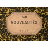 French Fabric Sample Album, circa 1930's Of printed and woven chiffons and silks, in a yellow and