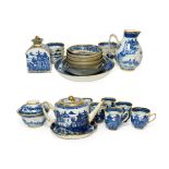 A Composite Chinese Porcelain Tea Service, Qianlong, painted in underglaze blue with river