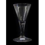 A Goblet, circa 1750, the drawn trumpet bowl on plain stem with air tear and folded foot, 21.5cm