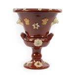 A Slipware Flower Pot on Stand, probably Yorkshire, late 19th century, of conical form with twin