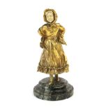 A Gilt Bronze and Ivory Figure of a Girl, early 20th century, standing wearing a bonnet and coat,