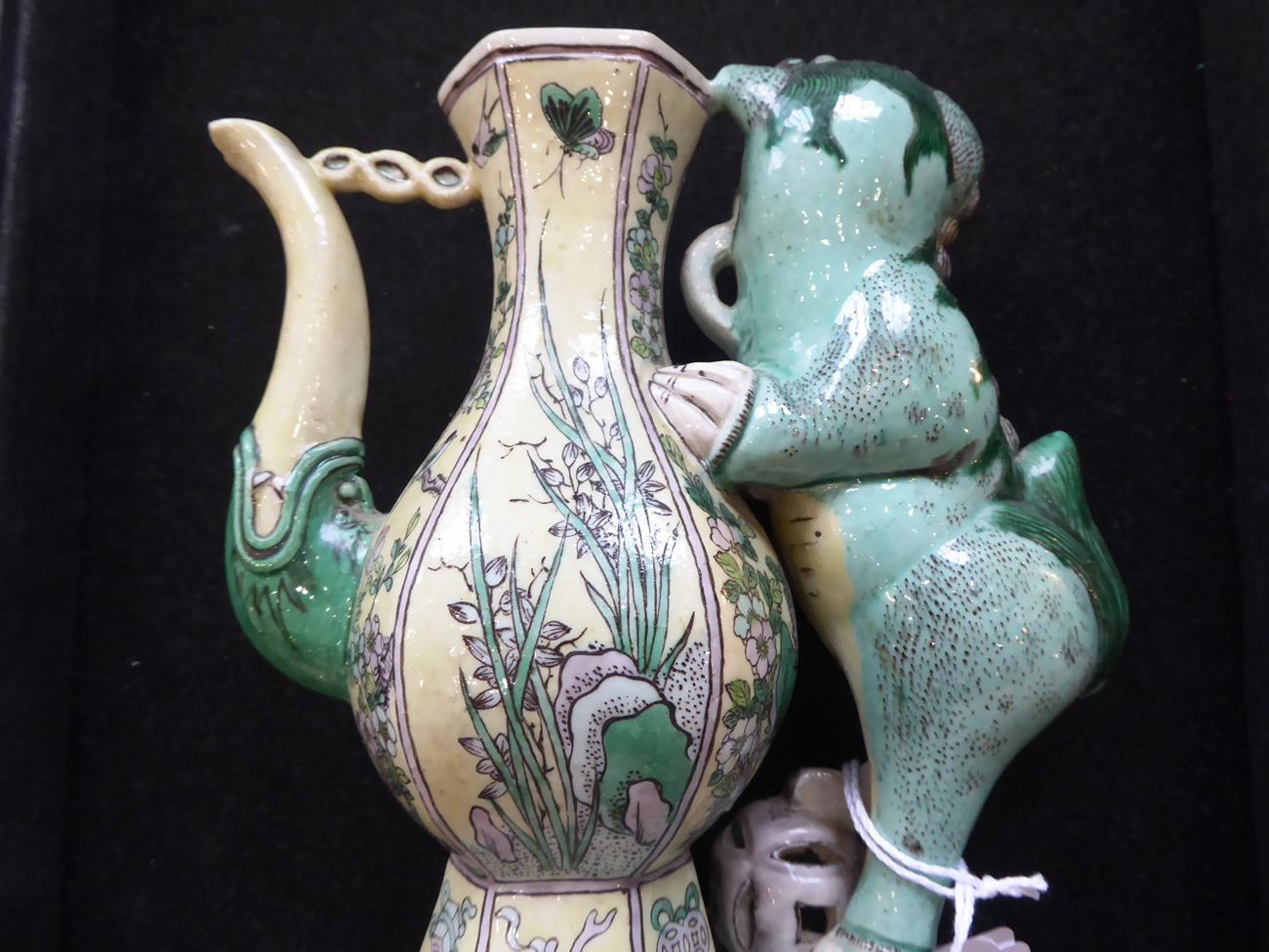 A Pair of Chinese Bisque Ewers and A Cover, in Kangxi style, of baluster form with dog of fo handles - Image 15 of 16