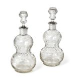 A Pair of French Silver-Mounted Engraved Glass Decanters, The Mounts With Monogram Maker's Mark,