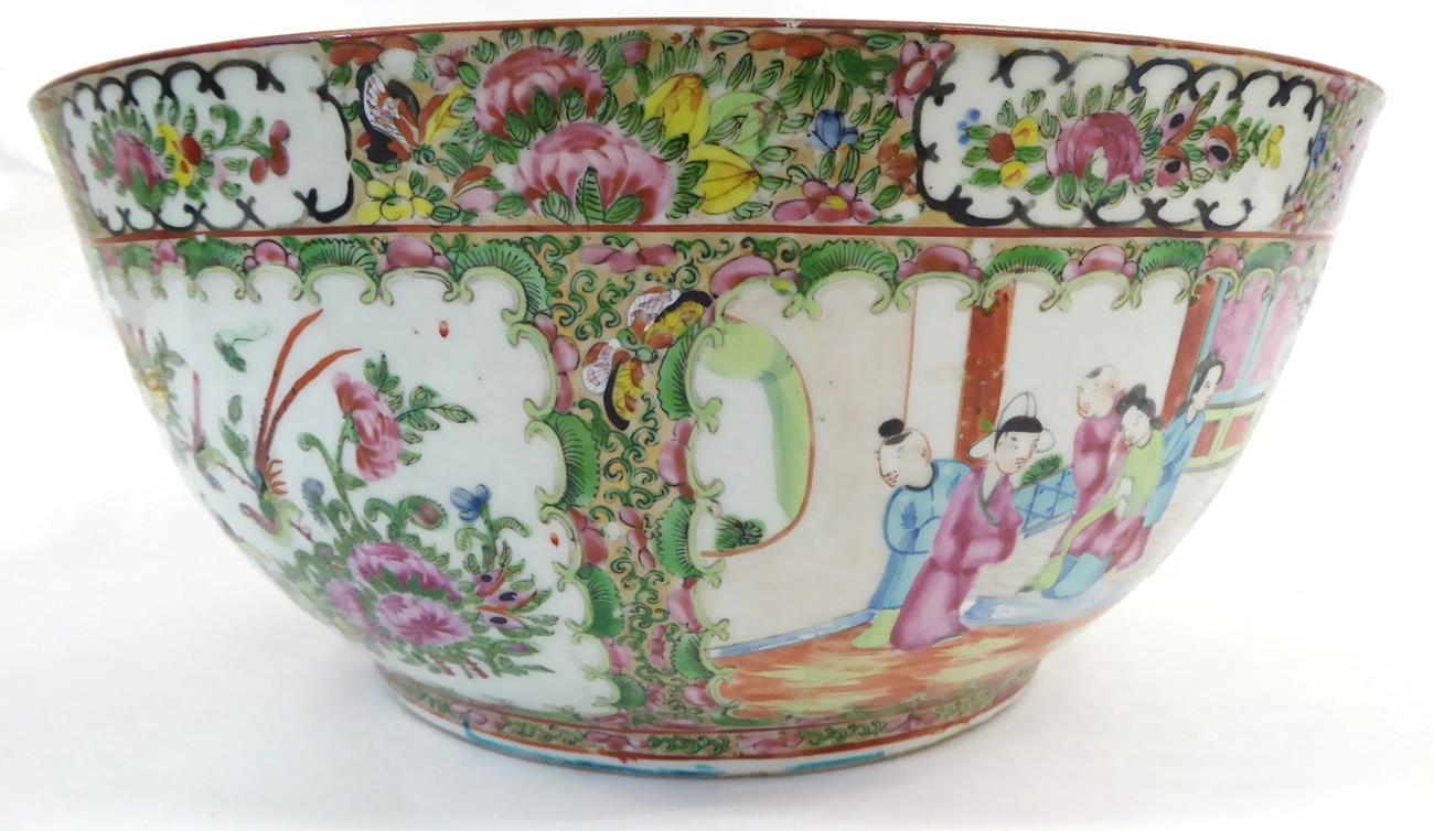 A Cantonese Porcelain Punch Bowl, mid 19th century, typically painted in famille rose enamels with - Image 5 of 7