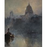 Stephen Frank Wasley (1848-1934) Tug boat on the Thames with St Paul's beyond at gloaming Signed,