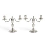 A Pair of Elizabeth II Silver Two-Light Candelabra, by C. J. Vander, London, 1964, each in the early