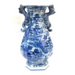 A Masons Ironstone Alcove Vase, circa 1820, of hexagonal baluster form with dragon handles,