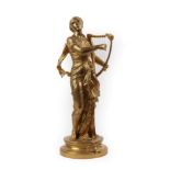 After Adrien Etienne Gaudez: ''Caecilia'', A Gilt Bronze Figure of a Maiden, standing in flowing