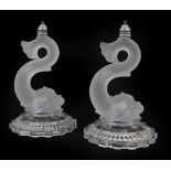 A Pair of Baccarat Dauphin Glass Table Lamps, 20th century, modelled in the form of dolphins on