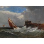 Attributed to William Henry Williamson (1820-1883) Fishing boat approaching the pier Indistinctly