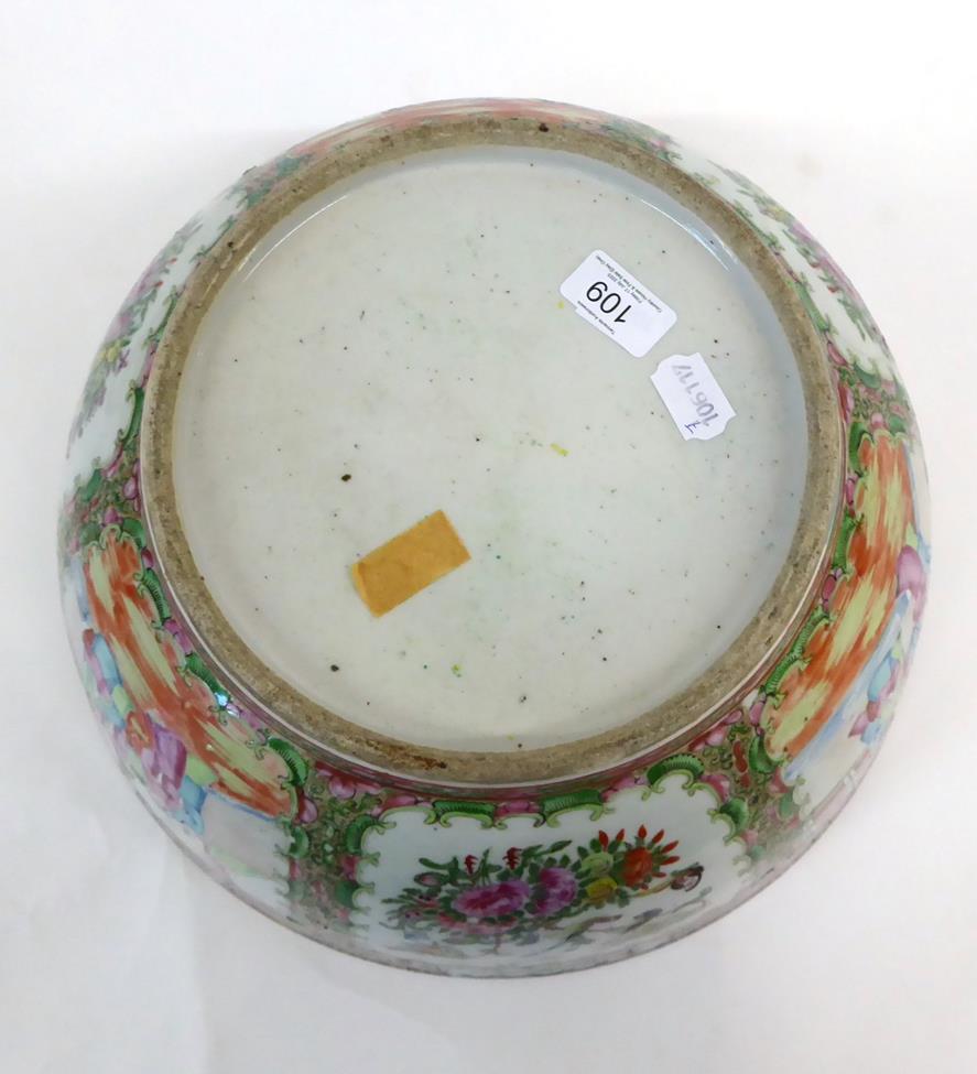 A Cantonese Porcelain Punch Bowl, mid 19th century, typically painted in famille rose enamels with - Image 2 of 7