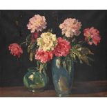 Owen Bowen ROI, PRCamA (1873-1967) Still life of Roses in a glass vase Signed and dated (19)27,