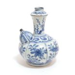 A Chinese Kraak Porcelain Kendi, early 17th century, of traditional form, painted in underglaze blue