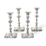 Four George II Silver Candlesticks, Three by John Quantock, London, One 1751 and Two 1753 and One by