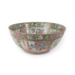 A Cantonese Porcelain Punch Bowl, mid 19th century, typically painted in famille rose enamels with