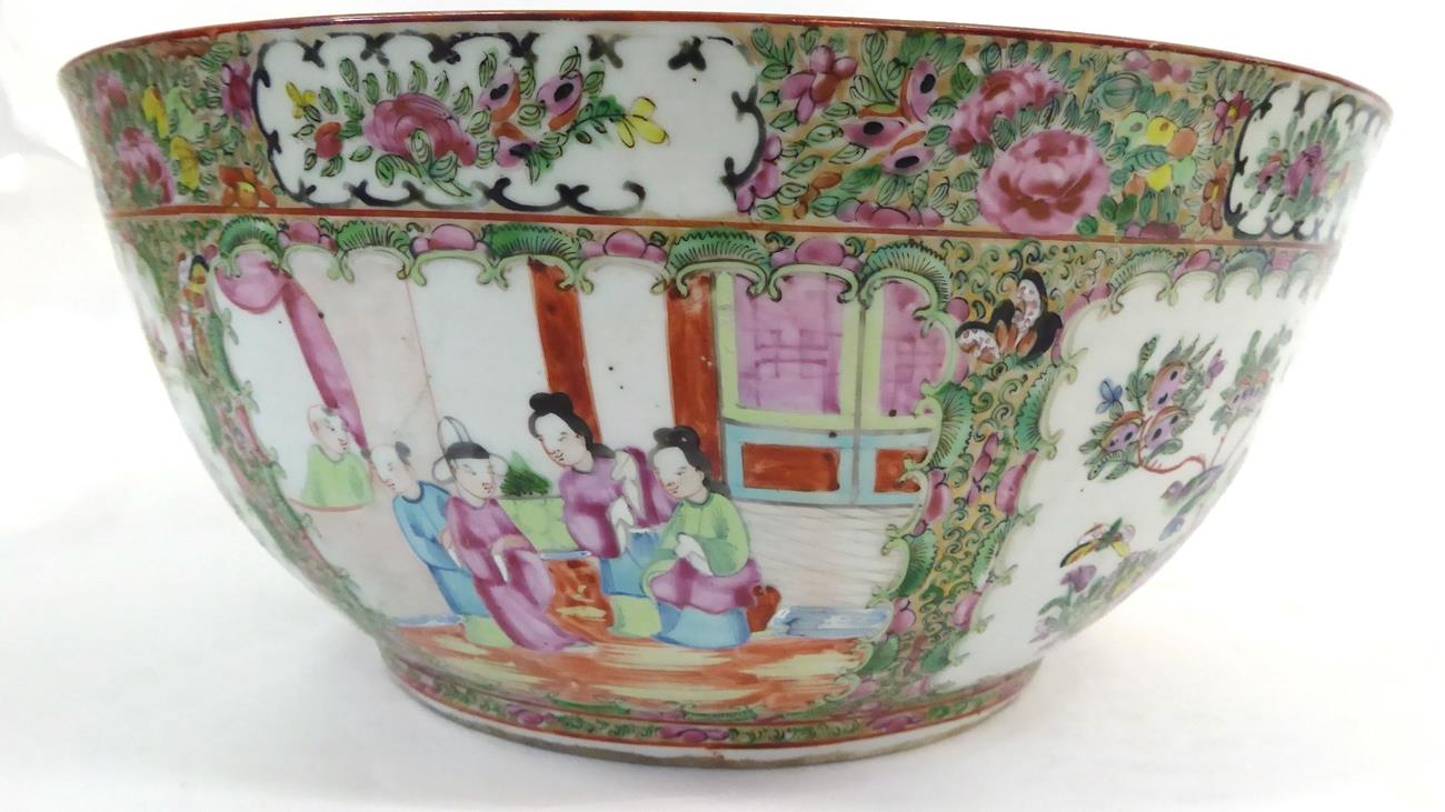 A Cantonese Porcelain Punch Bowl, mid 19th century, typically painted in famille rose enamels with - Image 7 of 7