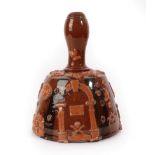 A Slipware Masonic Decanter, late 19th century, in the form of a mallet, sprigged with various