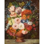 Attributed to Frans Oerder (1866-1944) Dutch/South African Roses, tulips and other blooms in a