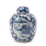 A Chinese Porcelain Jar and Cover, 19th century, of ovoid form, painted in underglaze blue with