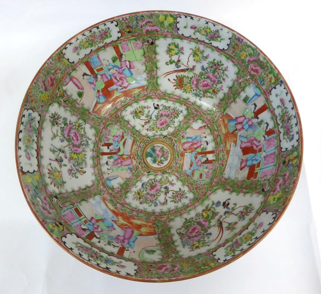 A Cantonese Porcelain Punch Bowl, mid 19th century, typically painted in famille rose enamels with - Image 3 of 7