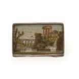 An Italian Micro-Mosaic Panel, 19th century, depicting a temple beside a river bridge, 5cm by 3.2cm,