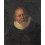 Manner of Rembrandt van Rijn (1606-1669) Dutch Portrait of a merchant wearing a white ruff, head and