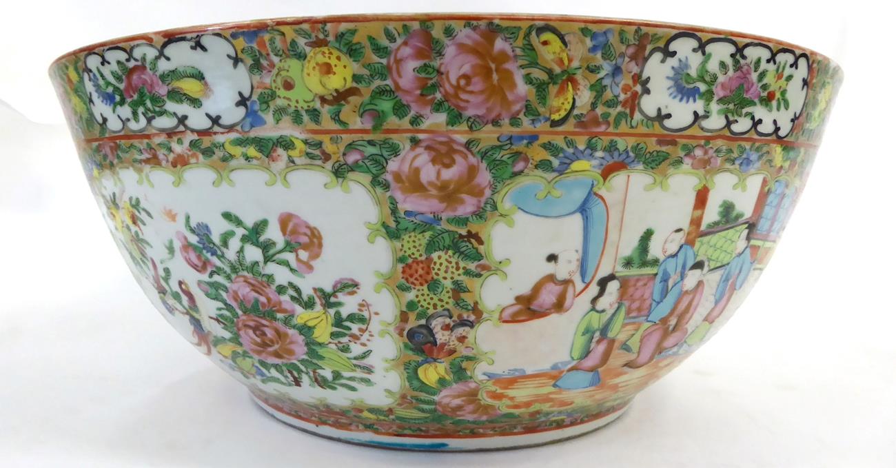 A Cantonese Porcelain Punch Bowl, mid 19th century, typically painted in famille rose enamels with - Image 5 of 7