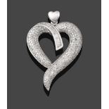 A Diamond Heart Pendant, of stylised design pavé set throughout with eight-cut and baguette cut
