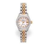 A Lady's Steel and Gold Diamond Set Automatic Calendar Centre Seconds Wristwatch, signed Rolex,