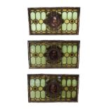 A Set of Three Stained and Leaded Glass Panels, late 19th/early 20th century, of rectangular form,