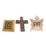 A Greek Icon, painted with the head of Christ, 14.5cm by 13cm; Another Icon, as Christ crucified, on