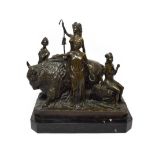 Masier: A Bronze Group of Bison, surrounded by four figures representing America, on a black
