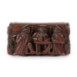 A Scottish Treen Table Snuff Box, 19th century, of rectangular form, carved in high relief with