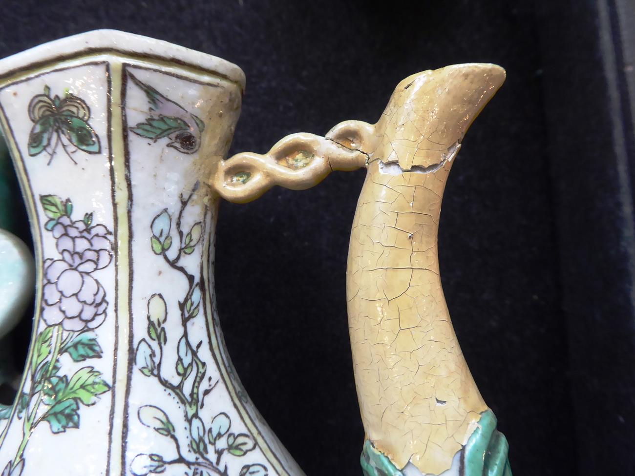 A Pair of Chinese Bisque Ewers and A Cover, in Kangxi style, of baluster form with dog of fo handles - Image 3 of 16