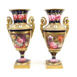 A Pair of English Porcelain Urn Shaped Vases, possibly Coalport, circa 1810, with trumpet necks,