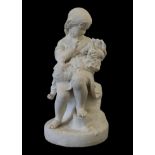 A Copeland Parian Figure Group, late 19th century, as a young girl holding a dog, on a mound base