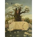 British Provincial School (18th/19th century) Sheep at rest before a tree stump in bloom Oil on