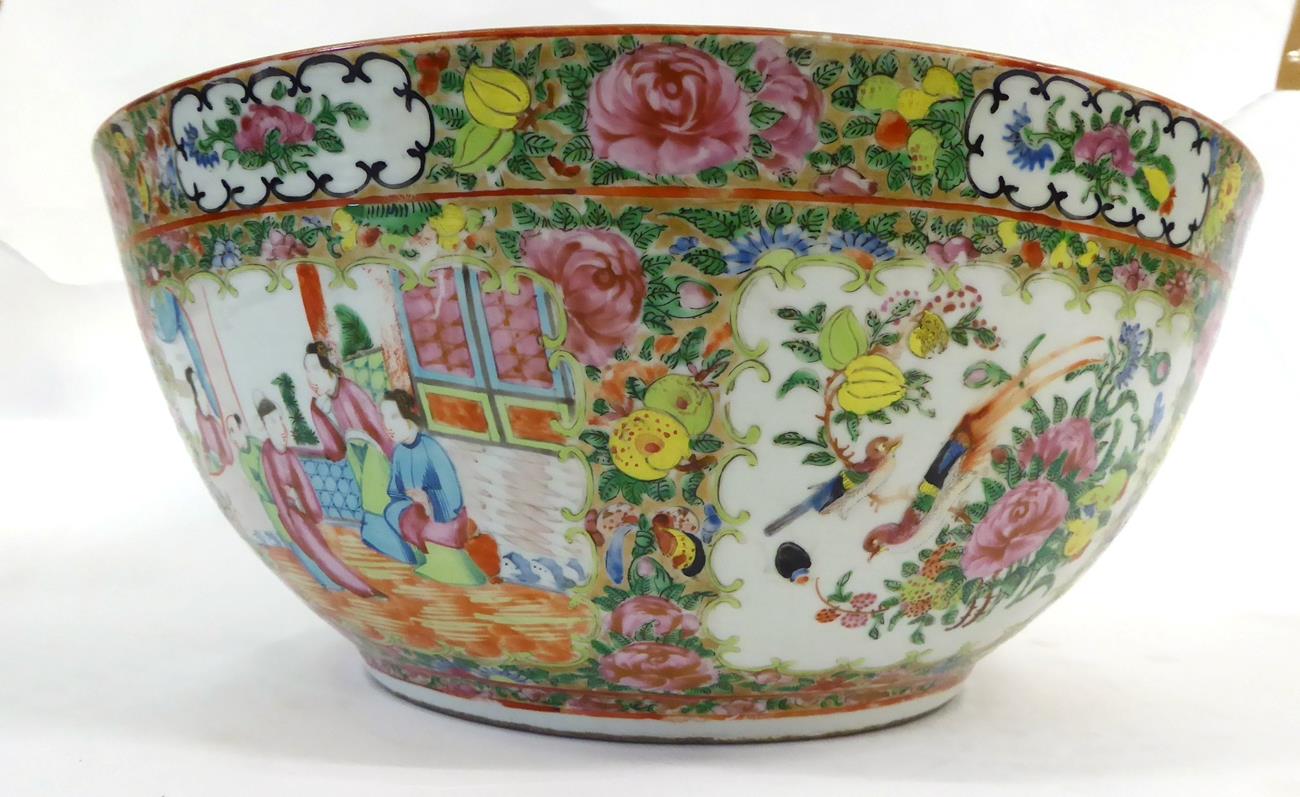 A Cantonese Porcelain Punch Bowl, mid 19th century, typically painted in famille rose enamels with - Image 7 of 7