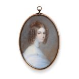English School (circa 1830); Miniature Portrait of a Young Lady, bust length, with ringleted hair