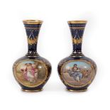 A Pair of Vienna Style Porcelain Bottle Vases, late 19th century, painted with ''Venus'' and ''